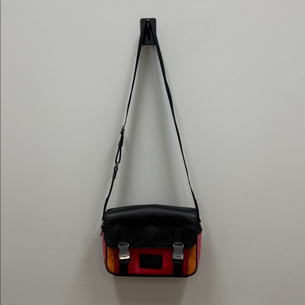 COACH Track Crossbody Blocked Signature Canvas Miami Red Pink Orange Black! - Picture 4 of 15